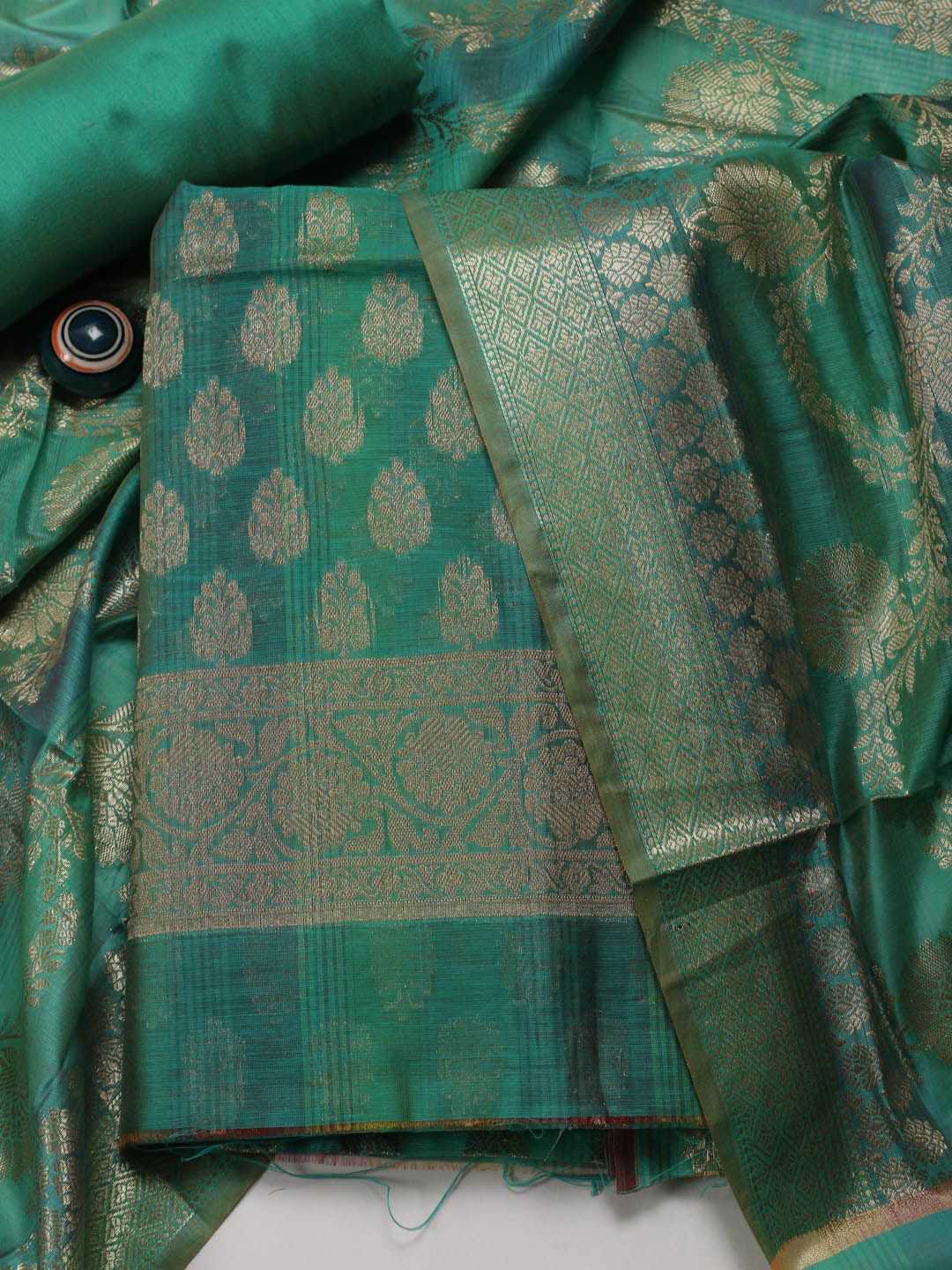 Meena Bazaar Ethnic Motifs Woven Design Chanderi Unstitched Dress Material