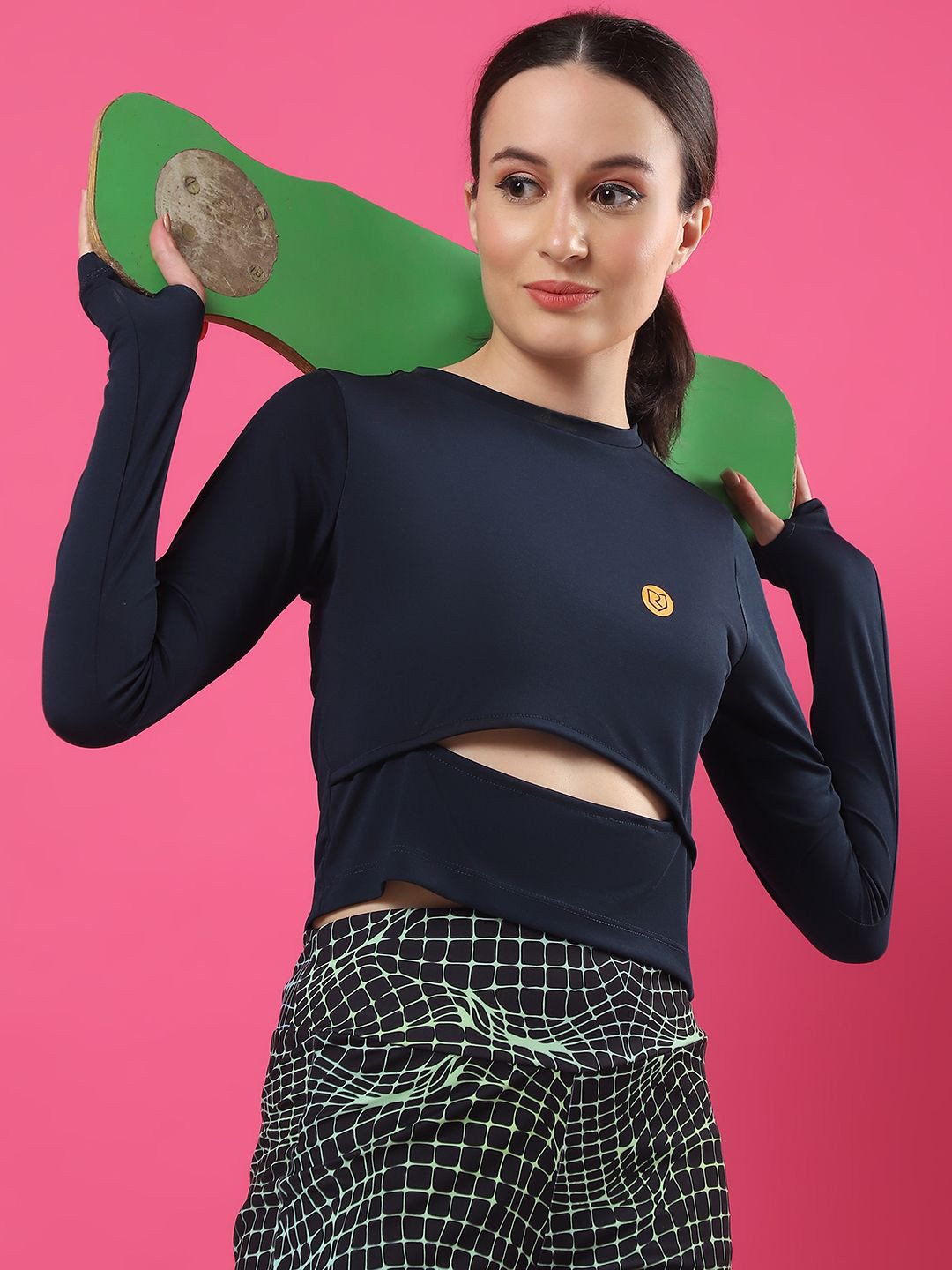 Rigo Women Cut Outs Detail Activewear Crop Top With Thumbholes