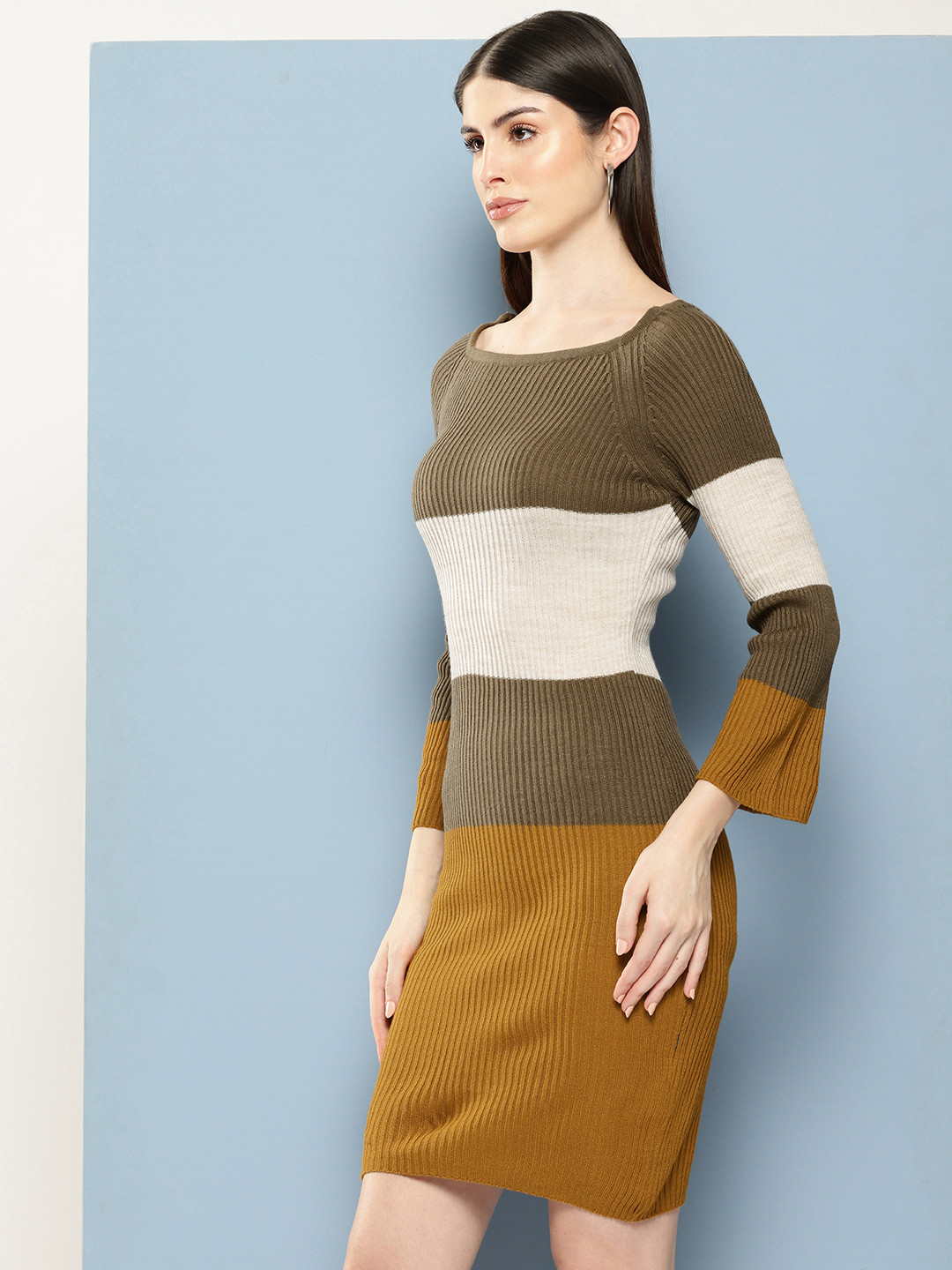 Chemistry Striped Boat Neck Ribbed Knit Sheath Dress