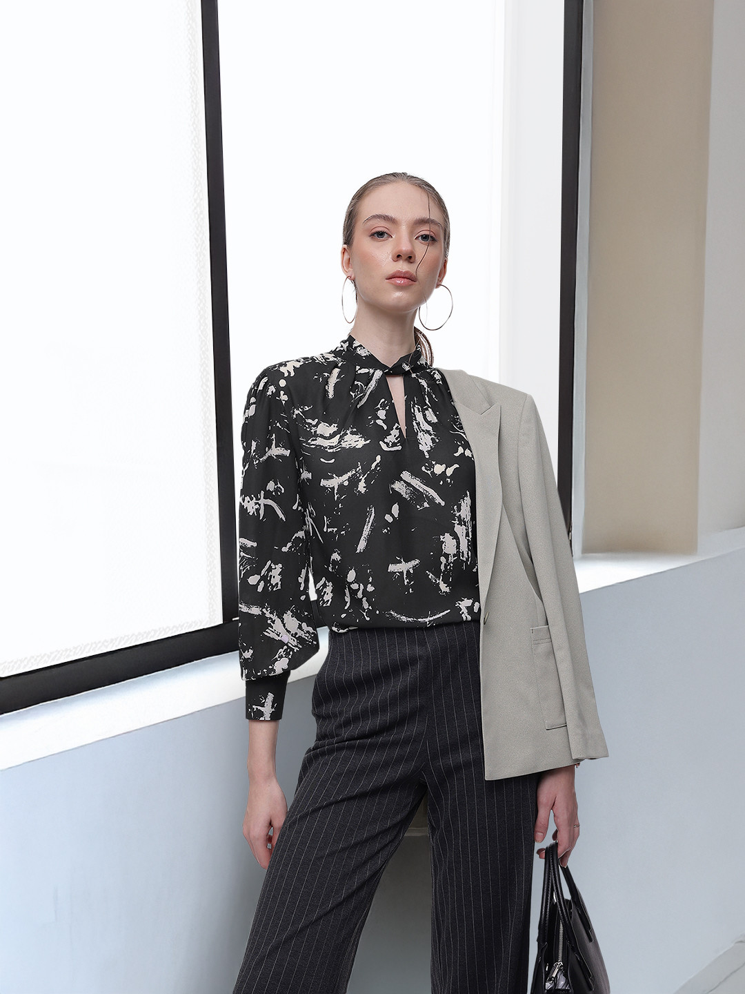 French Connection Printed Semi Sheer Top