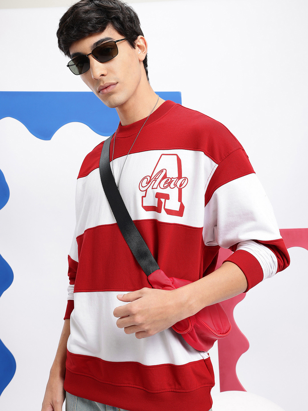 Aeropostale Colourblocked Drop-Shoulder Sleeves Sweatshirt with Brand Logo Detail