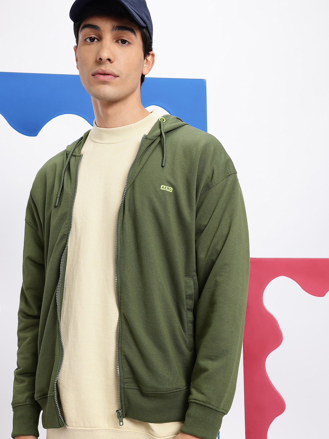 Aeropostale Drop-Shoulder Sleeves Front-Open Hooded Sweatshirt