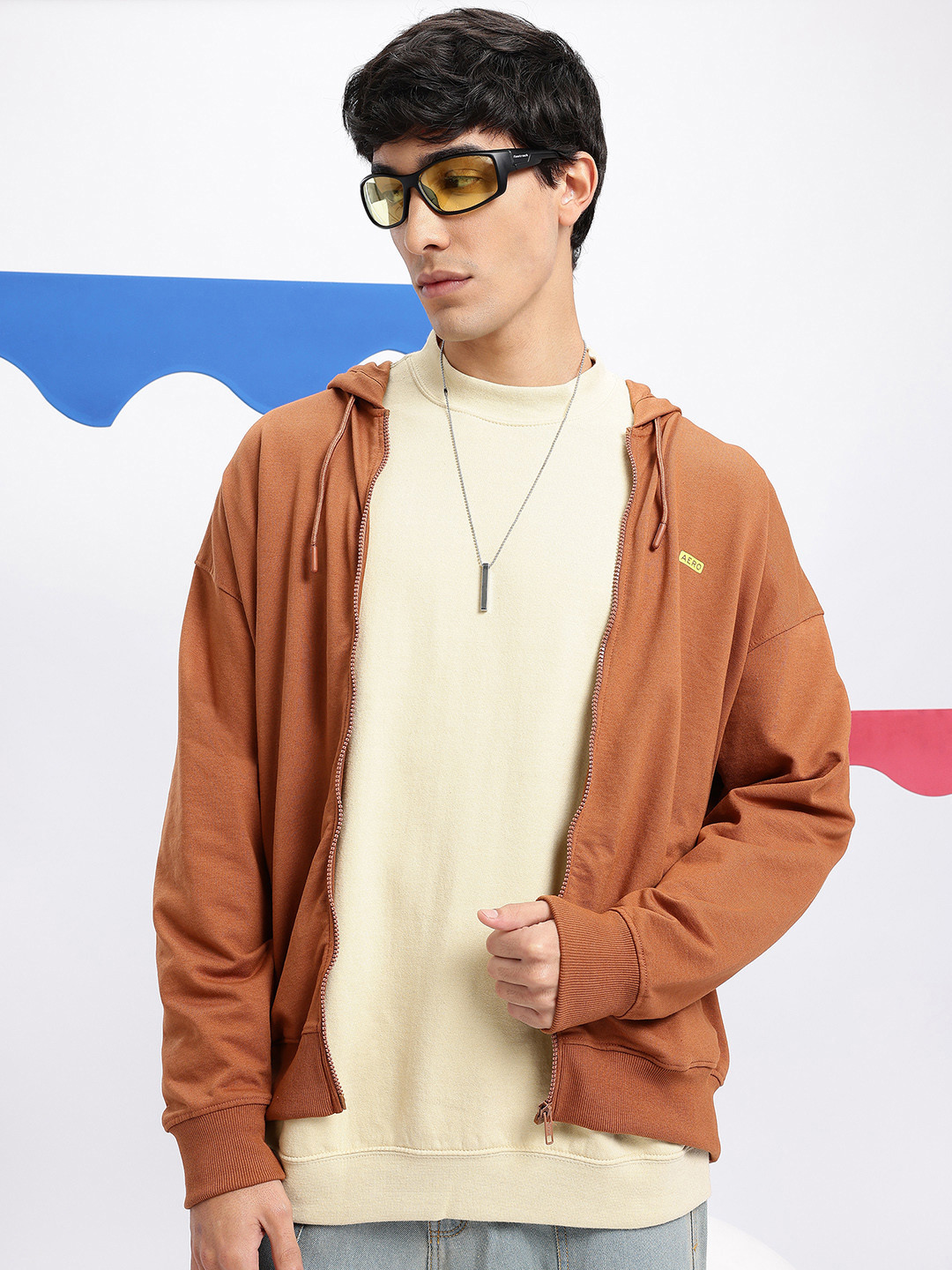 Aeropostale Drop-Shoulder Sleeves Front-Open Hooded Sweatshirt