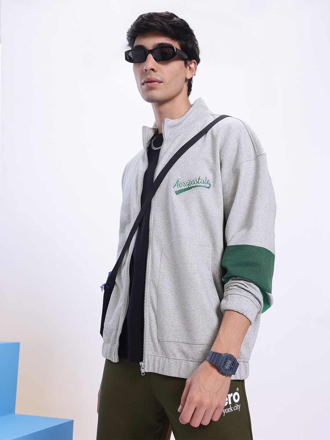 Aeropostale Embroidered Front-Open Relaxed Sweatshirt