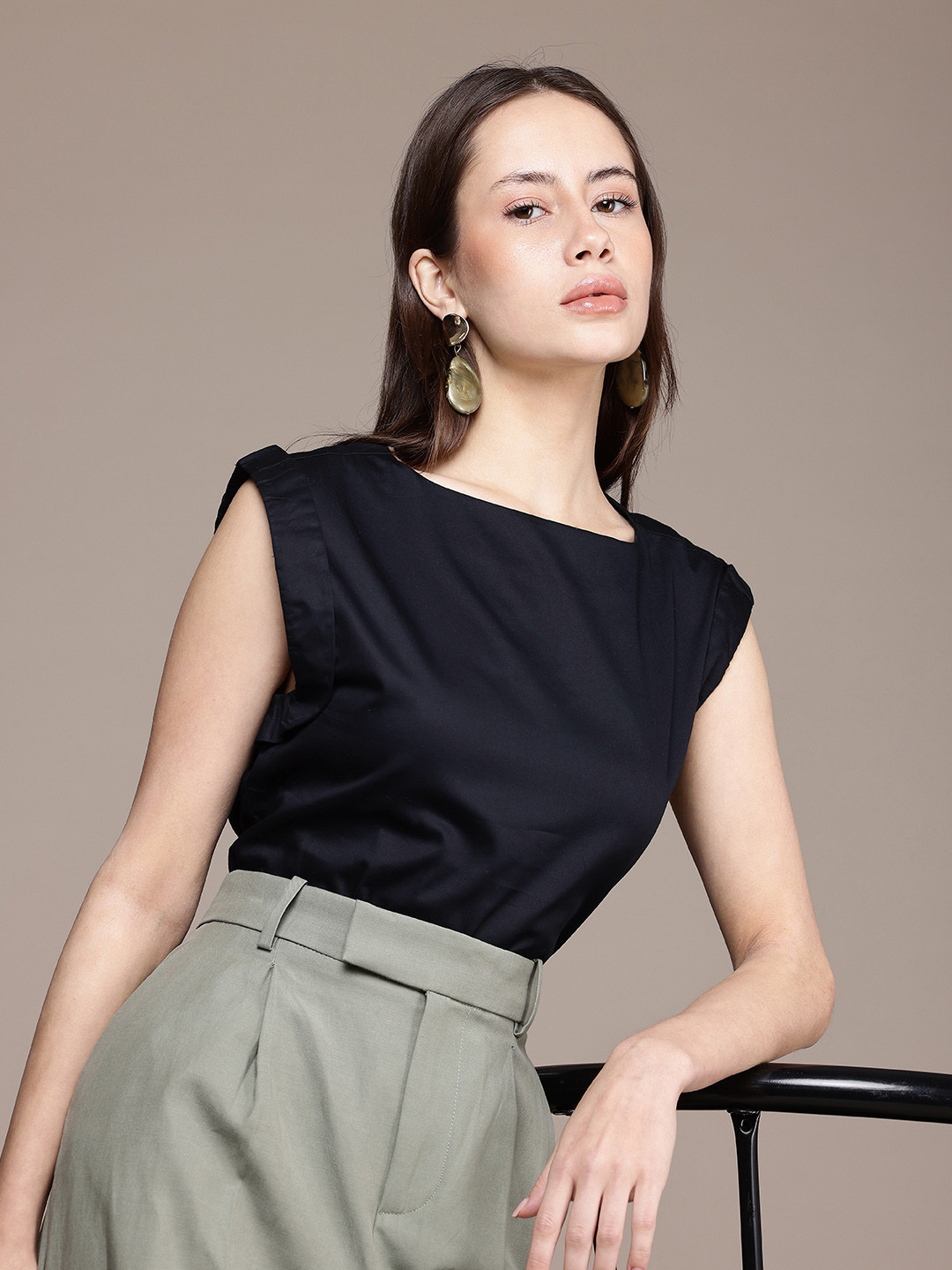 French Connection Pure Cotton Roll-Up Sleeves Top