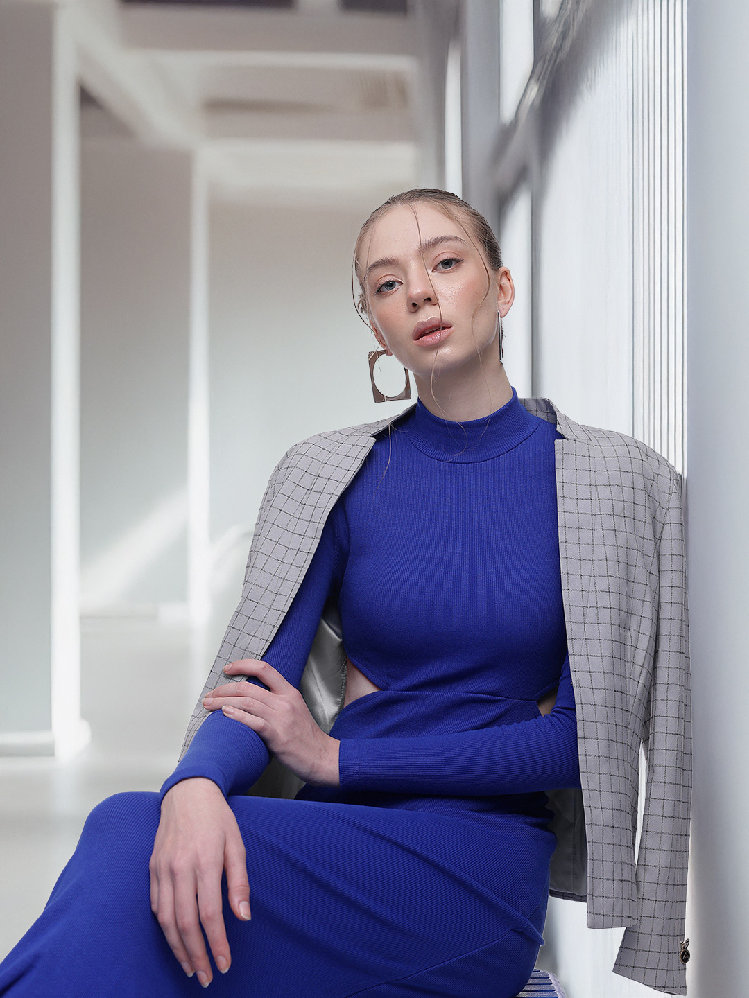 French Connection High Neck Ribbed Cut-Out Maxi Dress