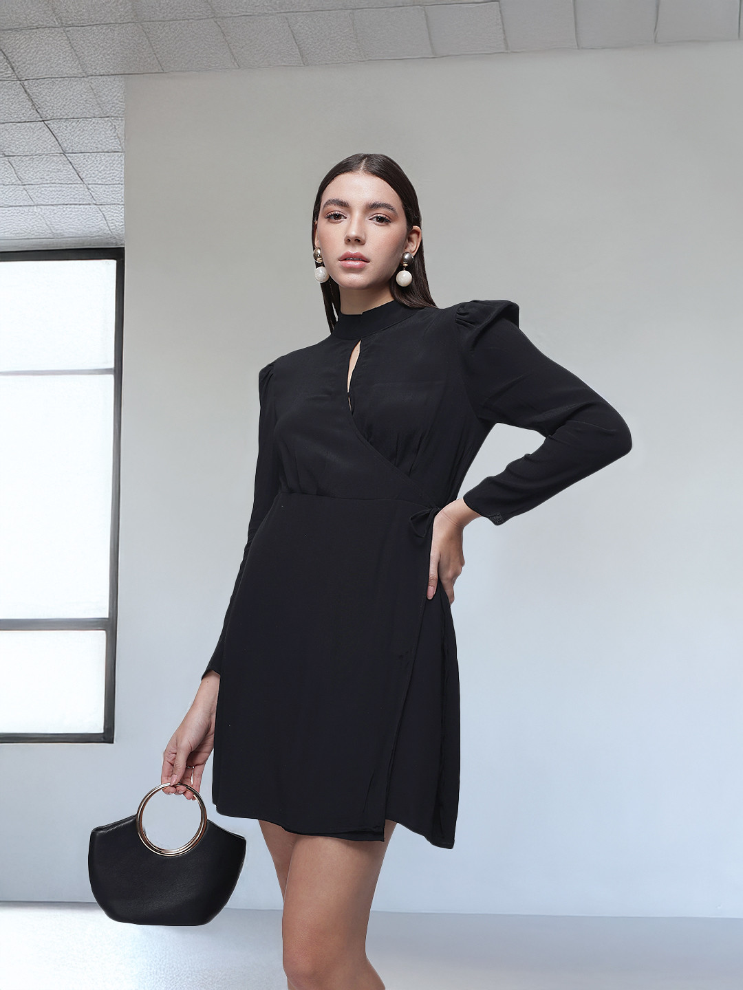 French Connection Keyhole Neck Tie-Up Wrap Dress