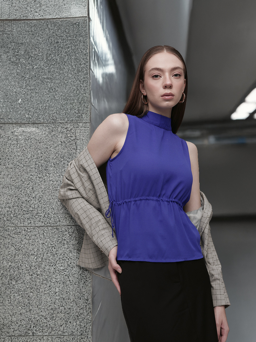 French Connection Tie-Up Detail Sleeveless Cinched Waist Top