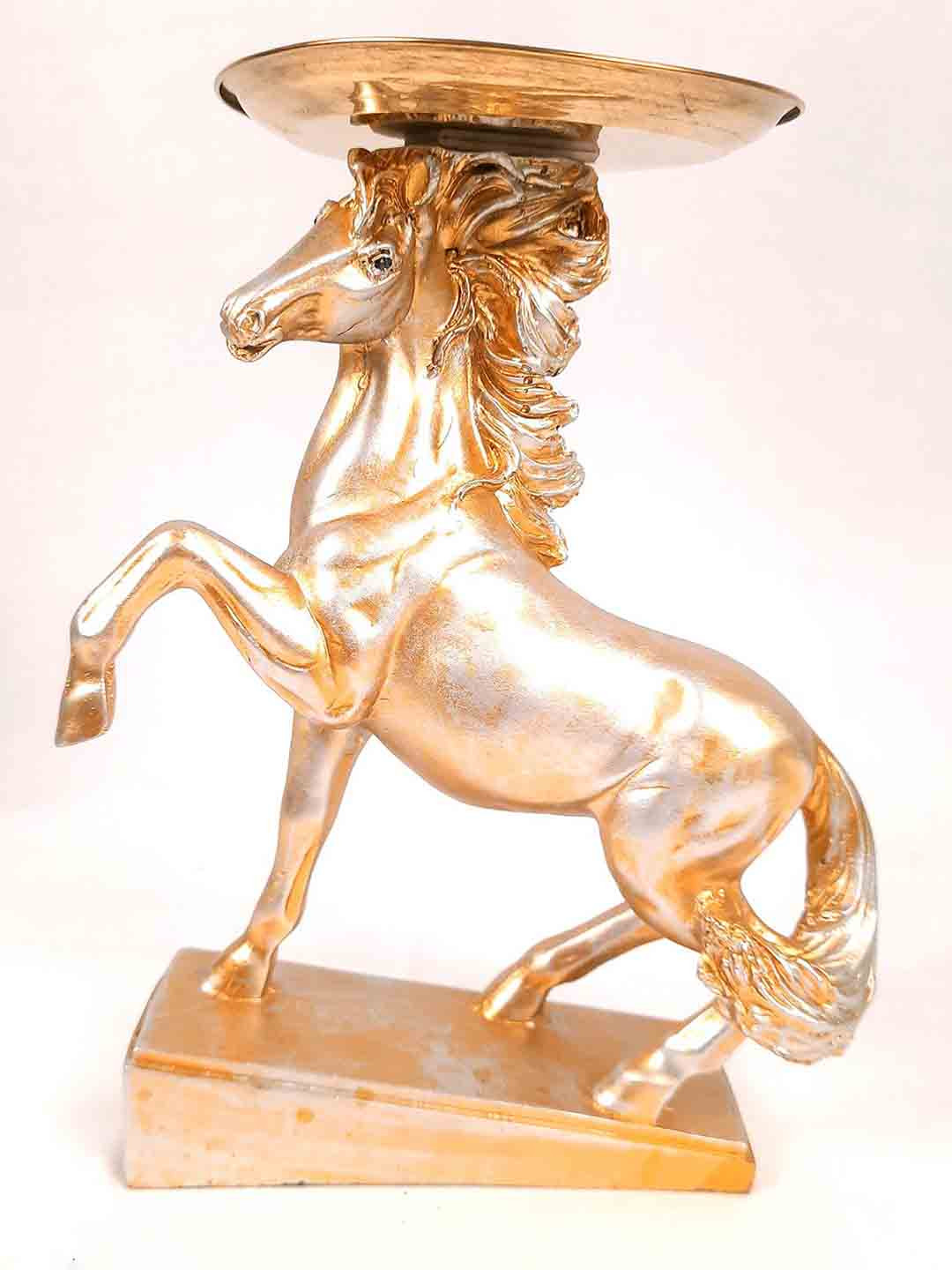 apka mart Horse Gold Polyresin Natural Living Room Tiny Showpiece - 9.8 Inches