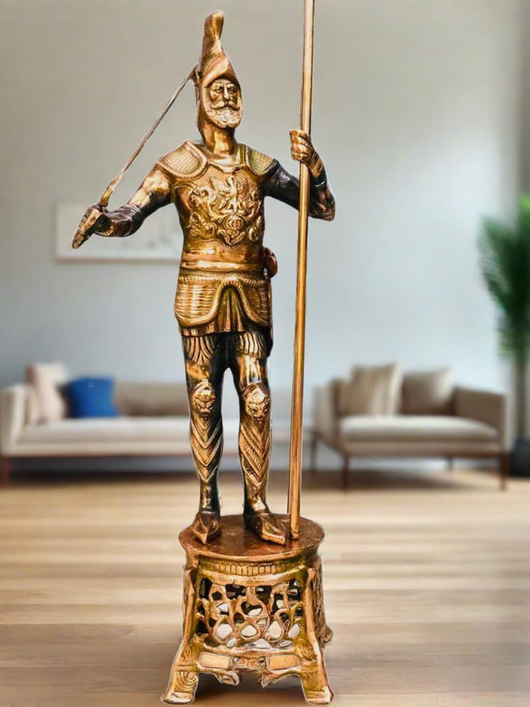 apka mart Soldier Copper Polyresin Natural Prayer Room Small Showpiece - 35.4 Inches