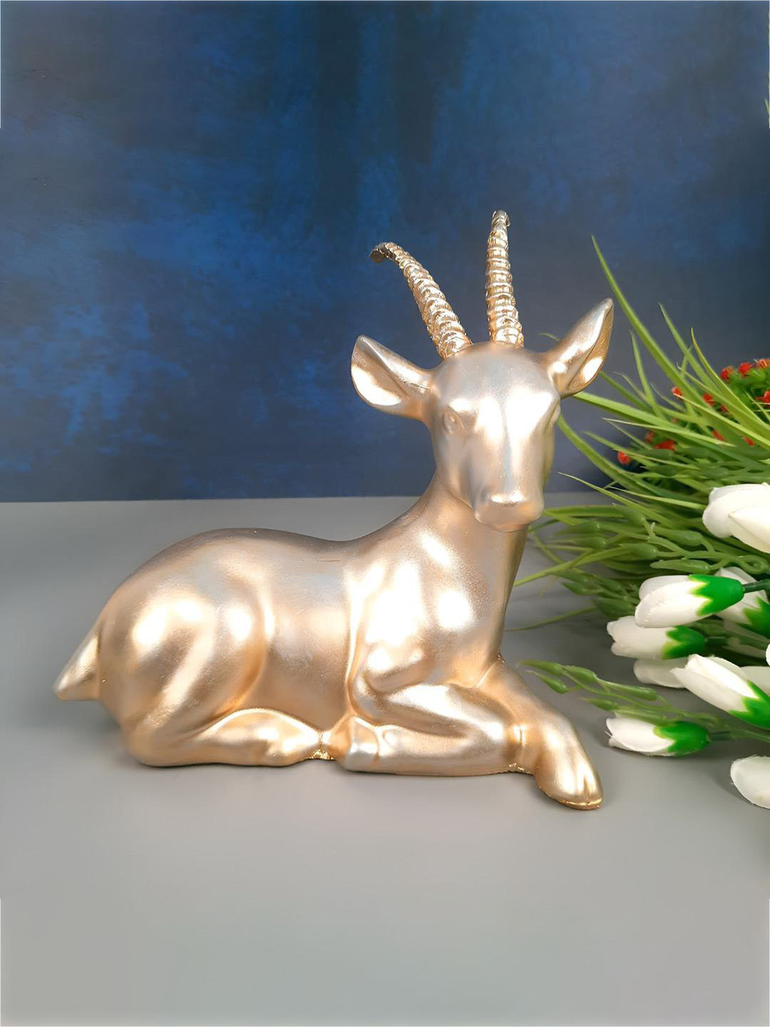 apka mart Deer Gold Polyresin Natural Living Room Medium Showpiece - 8.7 Inches