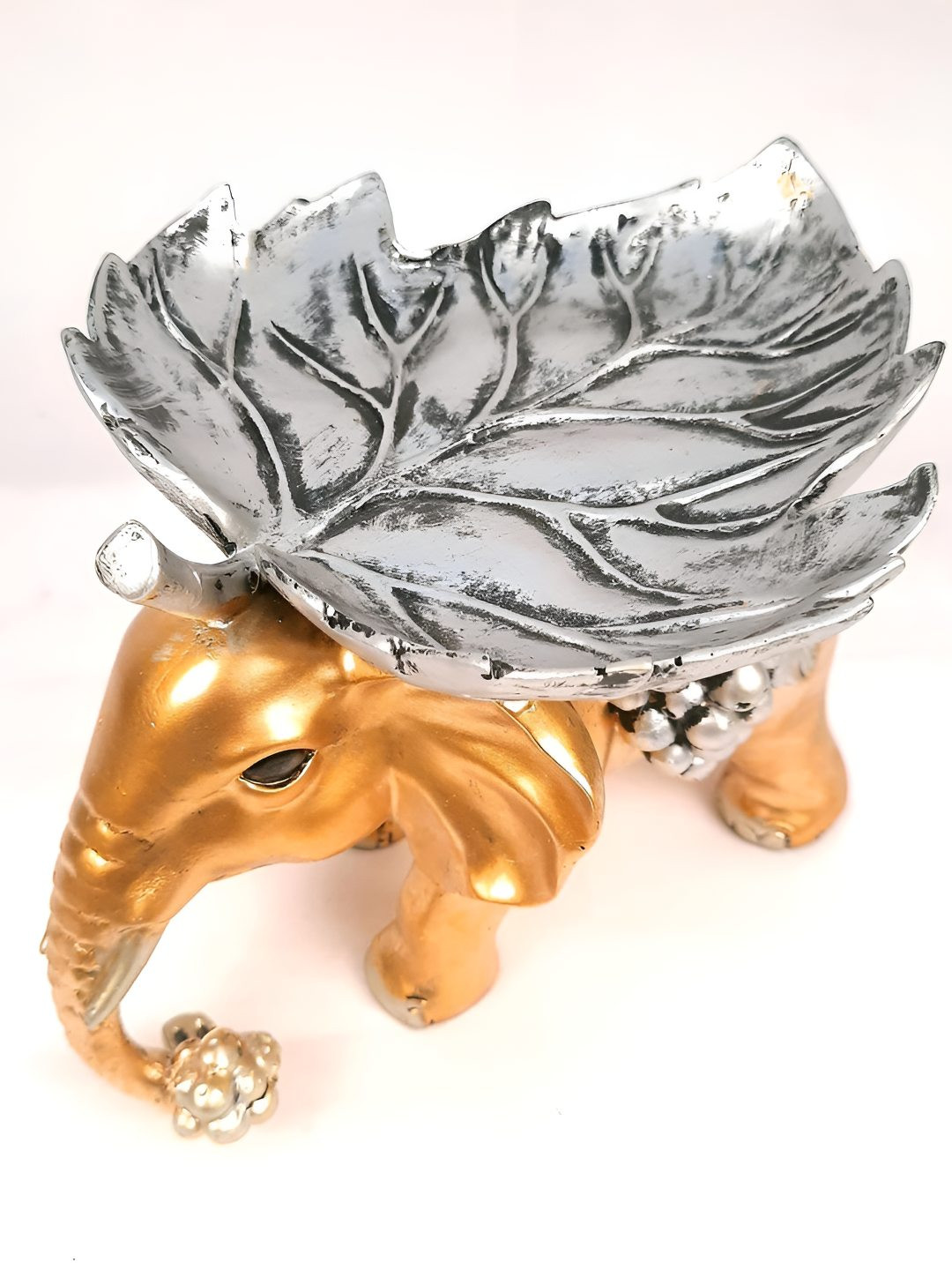 apka mart Elephant Gold Polyresin Glossy Living Room Medium Showpiece - 9.1 Inches
