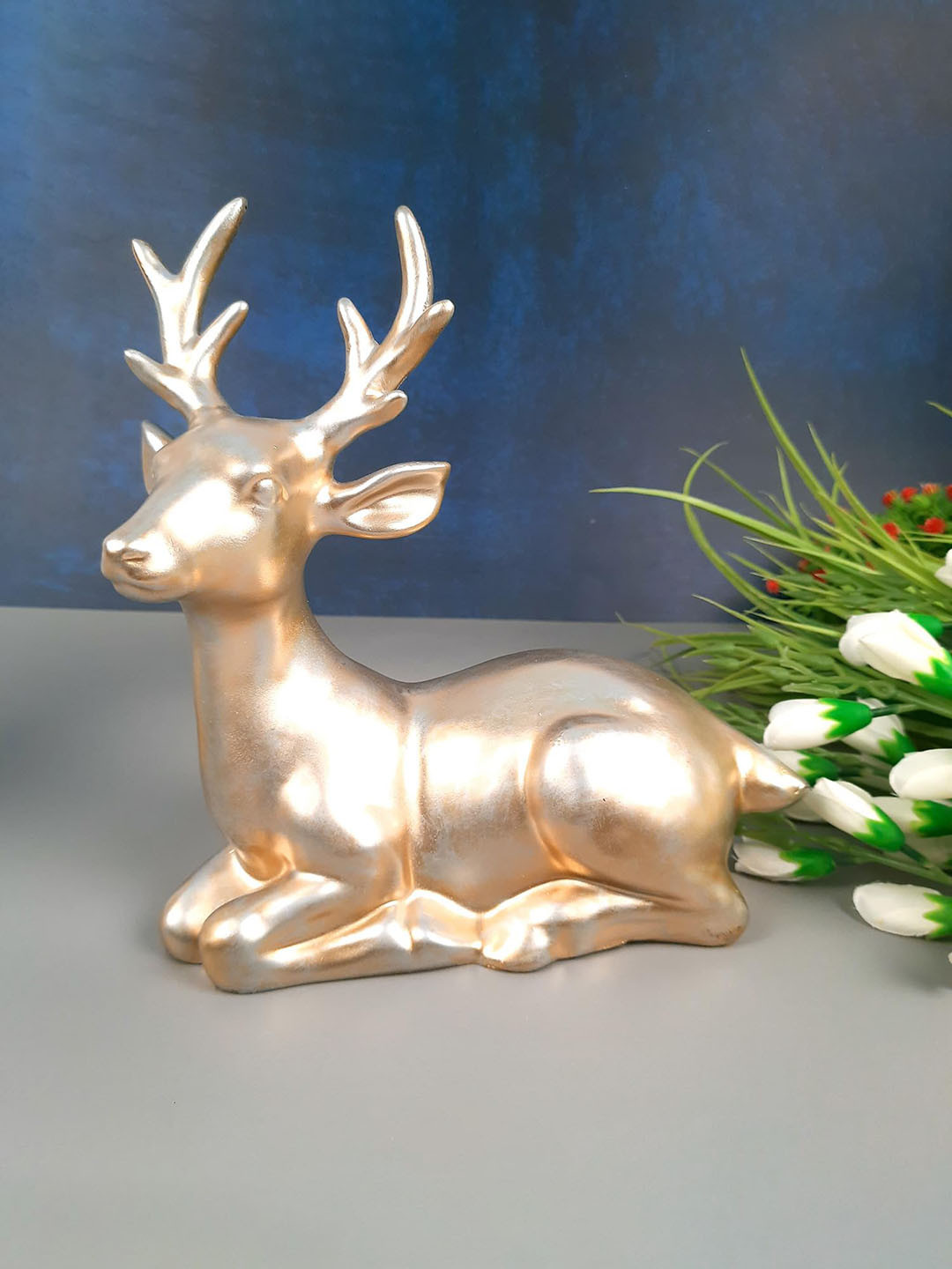 apka mart Deer Gold Polyresin Matte Home Office Tiny Showpiece - 10.2 Inches