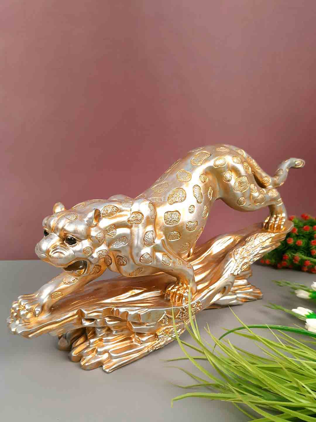 apka mart Panther Jaguar Gold Polyresin Glossy Living Room Small Showpiece - 11 Inches