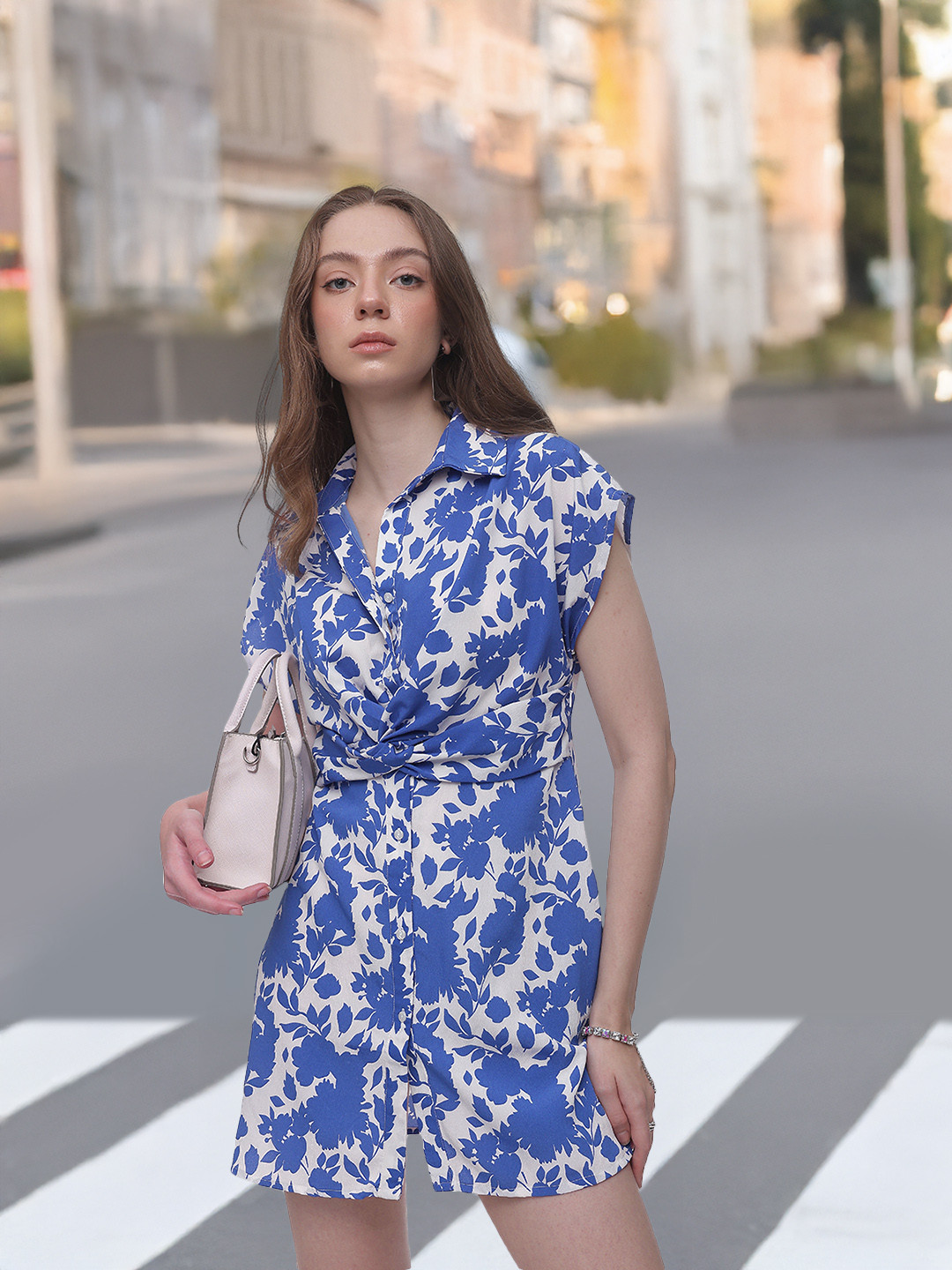 French Connection Floral Printed Shirt Style Mini Dress