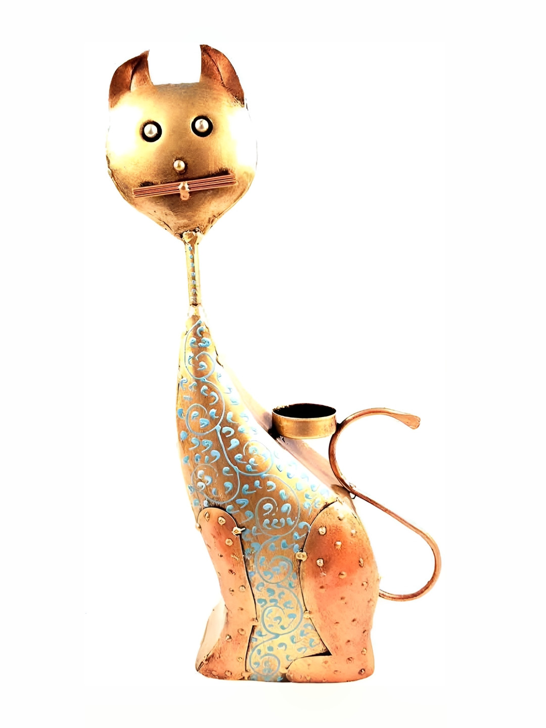 apka mart Blue & Gold-Toned Cat Metal Tea Light Candle Holder