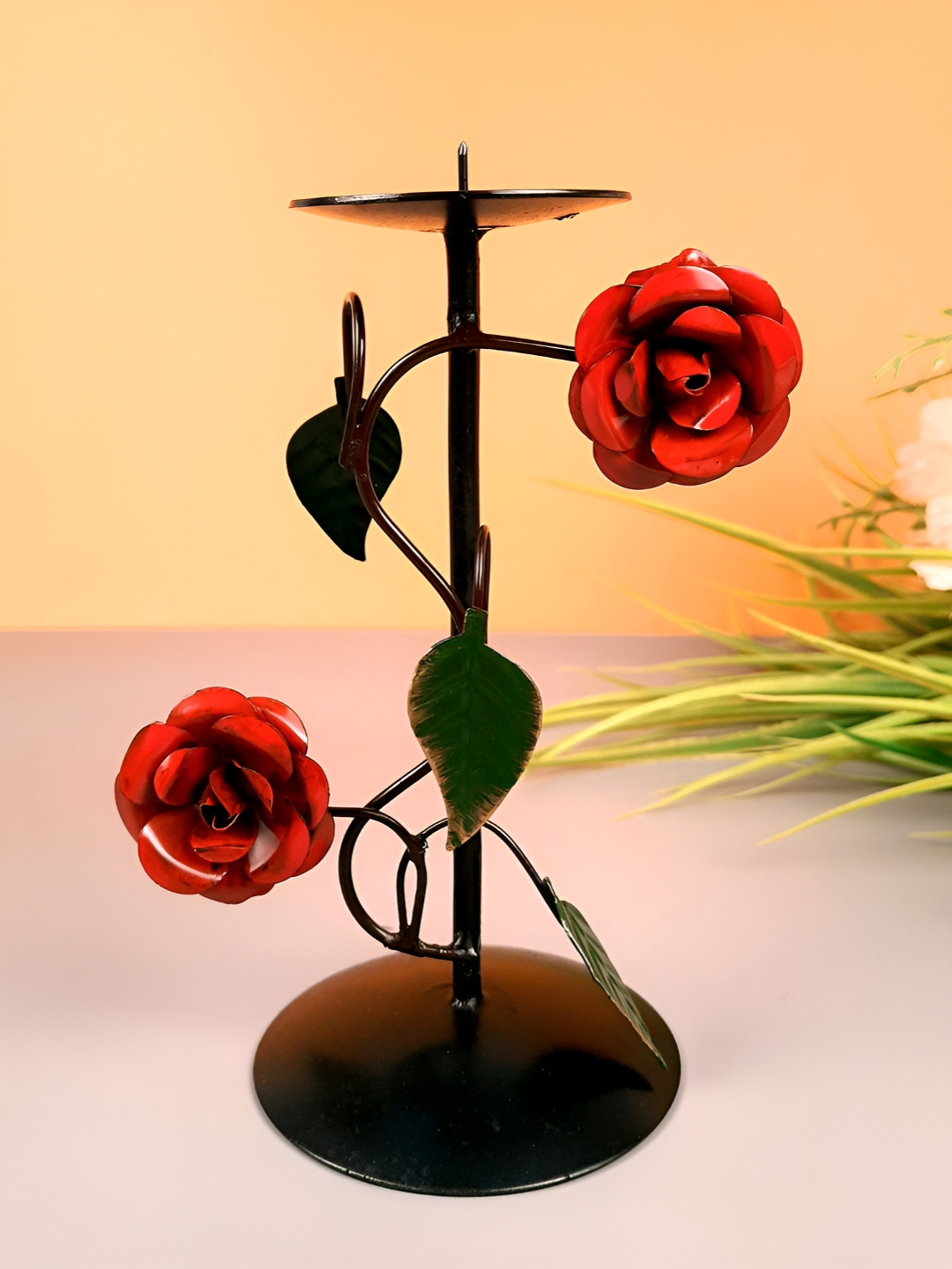 apka mart Red & Black Metal T Light Candle Holder