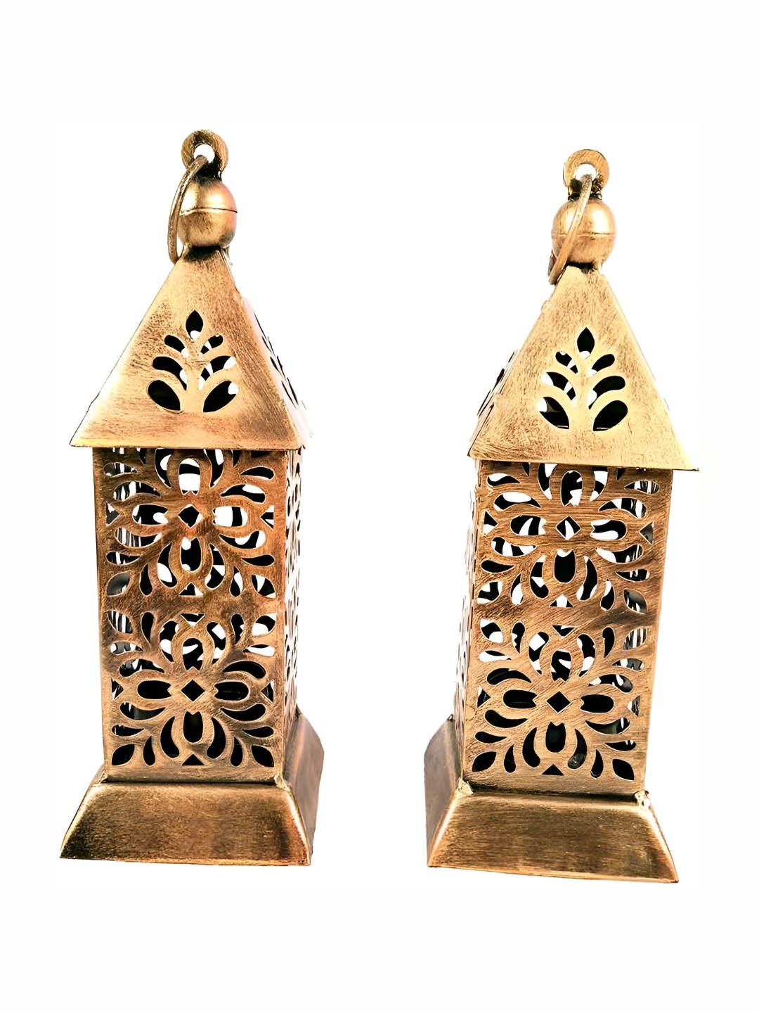 apka mart Copper-Toned 2Pieces Metal Lantern Design Candle Holders