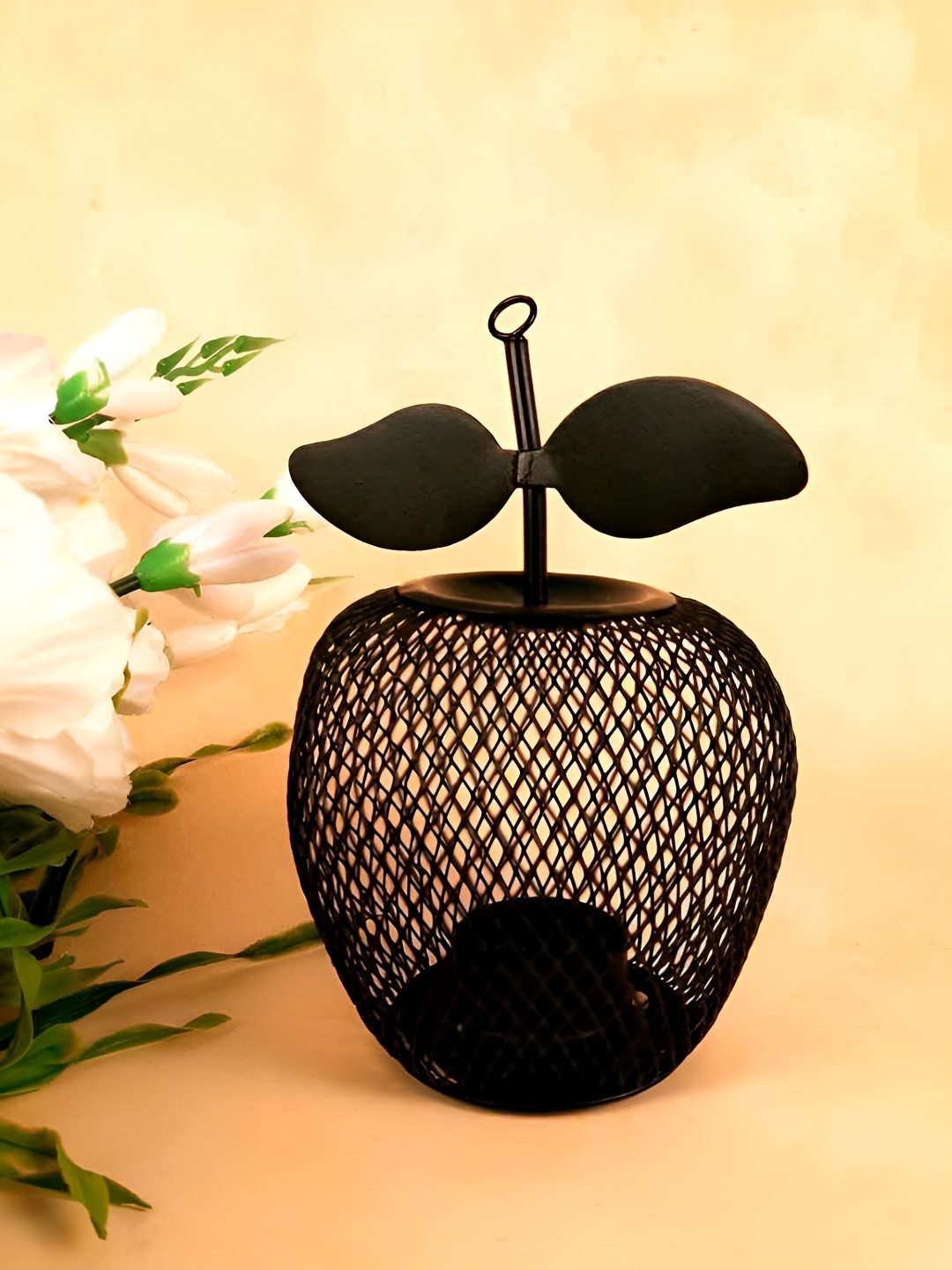 apka mart Black Textured Metal Tea Light Candle Holder