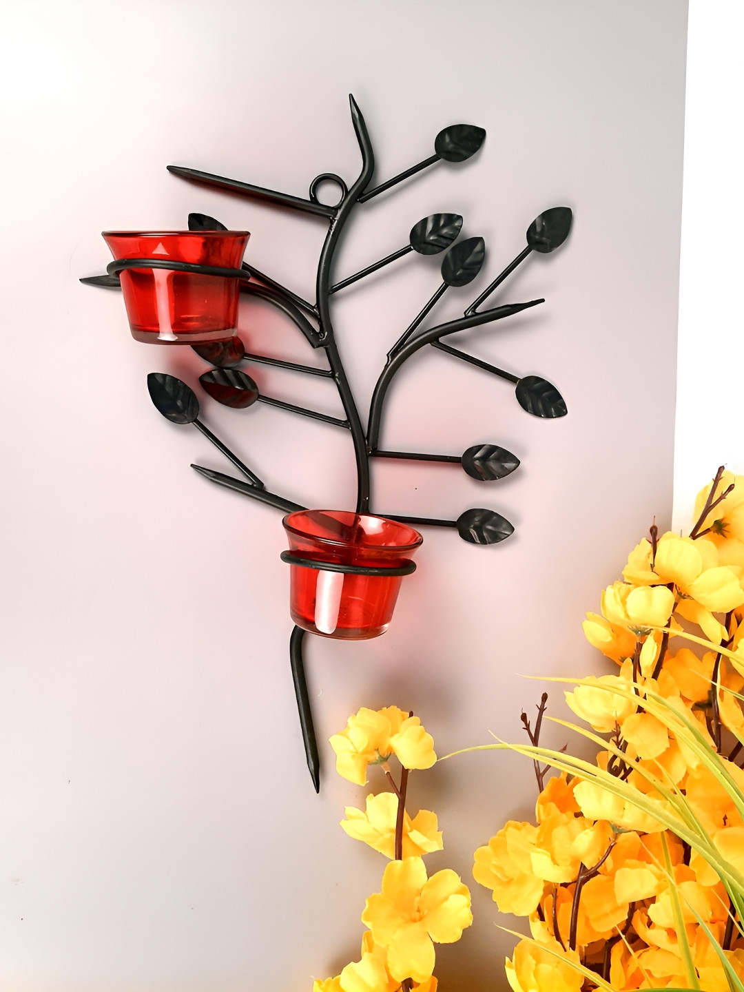 apka mart Black & Red Glass Tea Light Candle Holder