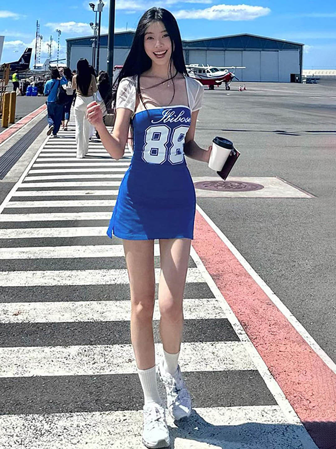 LULU & SKY Blue Typography Printed Square Neck Dress & Shrug