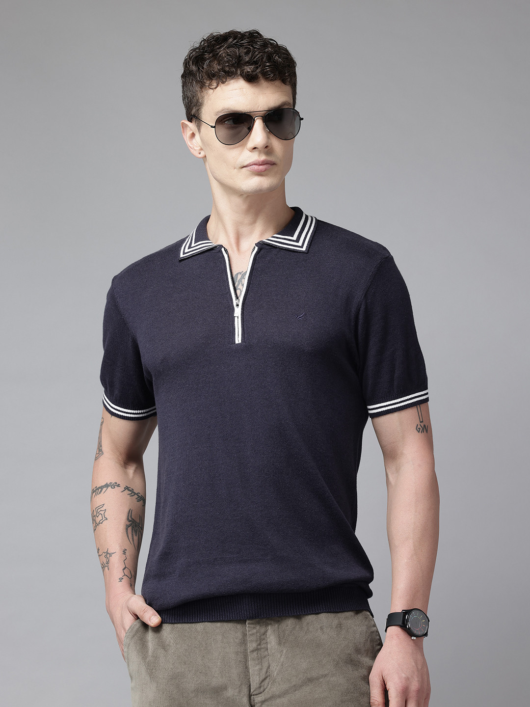 Blackberrys Contrast Striped Polo Collar Slim Fit T-shirt
