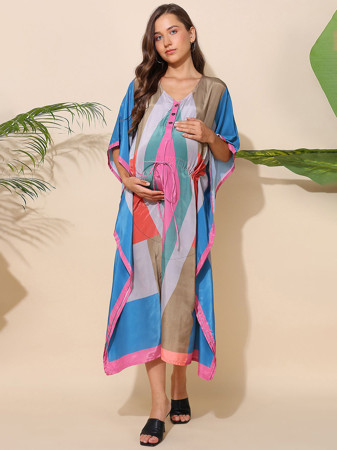 House Of Zelena Printed Kimono Sleeve Maternity Kaftan Maxi Dress