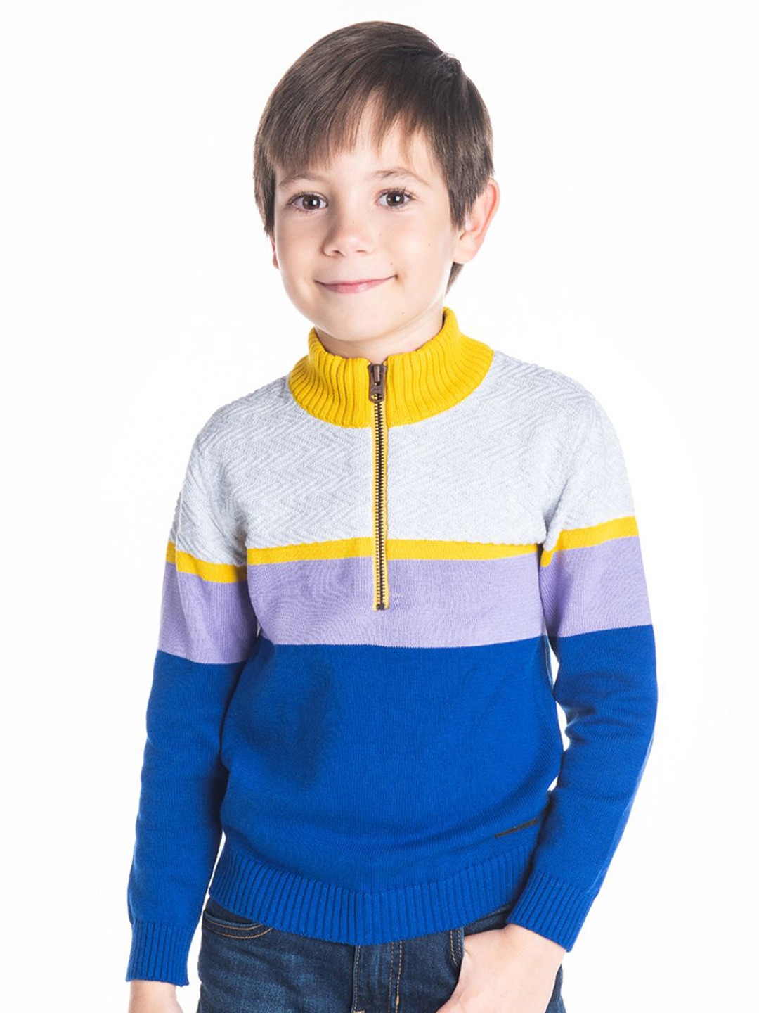 Cherry Crumble Unisex Kids Mock Neck Colourblocked Pullover Sweater
