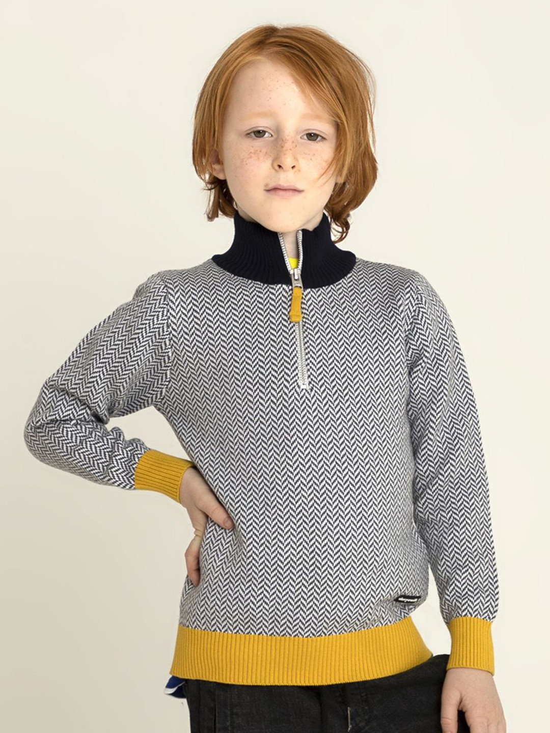 Cherry Crumble Kids Unisex Mock Collar Pullover Half-Zip Self Knitted Sweater