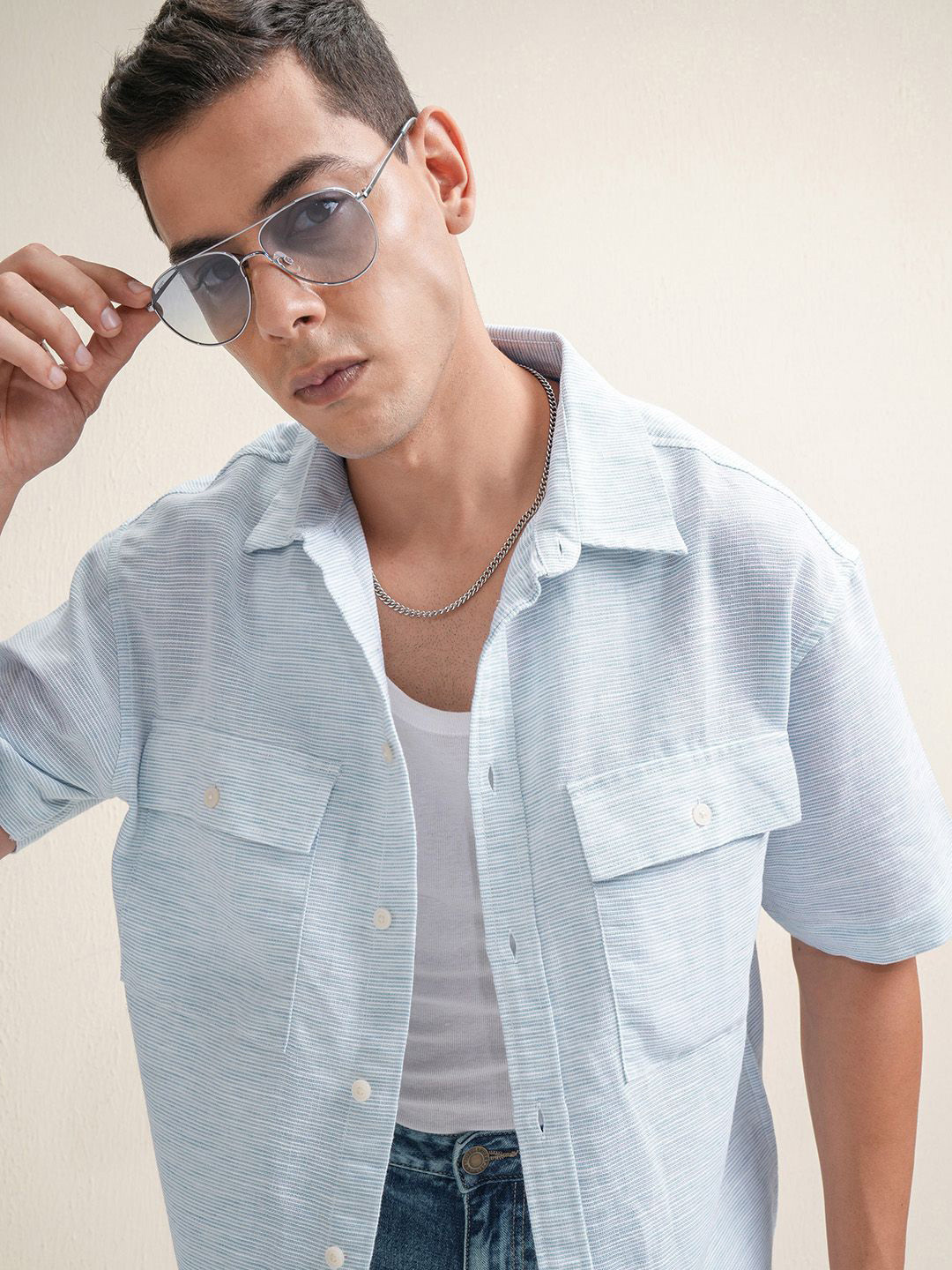LOCOMOTIVE Premium Men Dobby Textured Oversized Casual Shirt