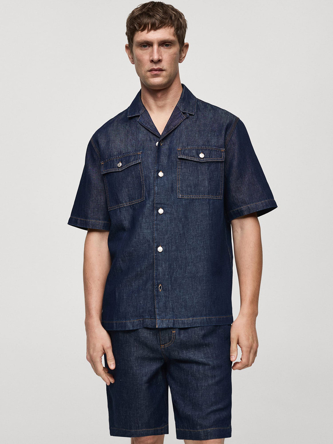 MANGO MAN Cotton Linen Denim Shirt