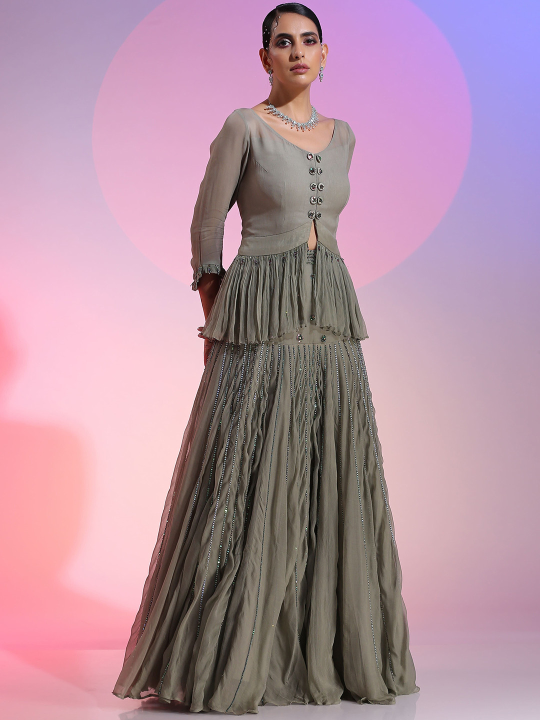 KUDI PATAKA Sequence Peplum Top With Skirt Co-Ords