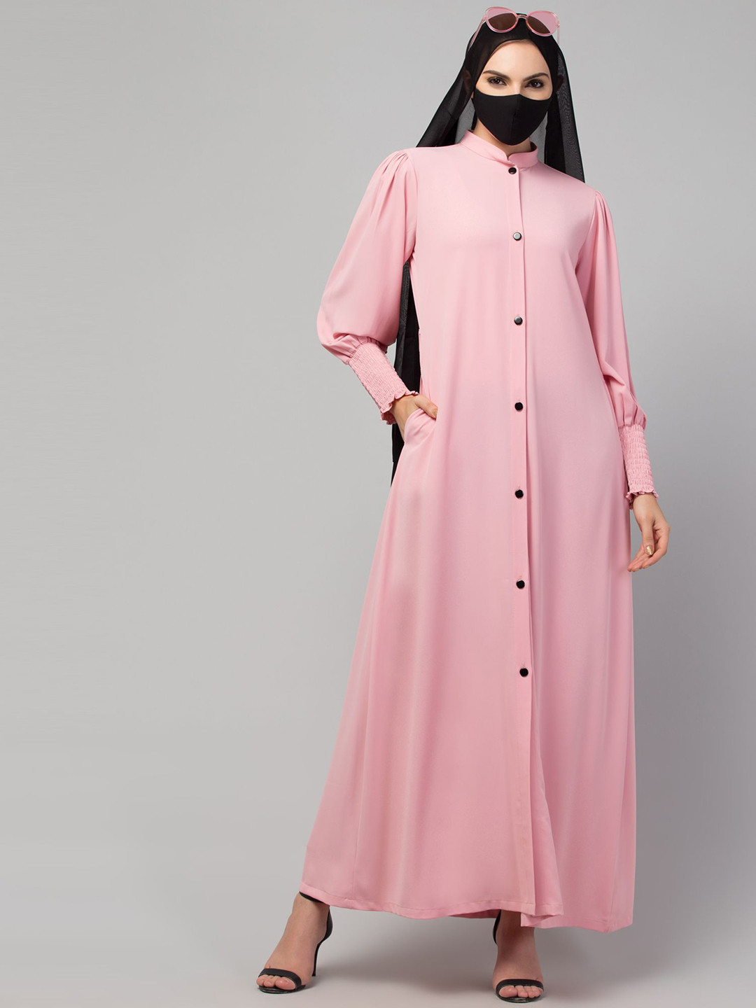MUSHKIYA Round Neck Solid Abaya Burqa With Scarf