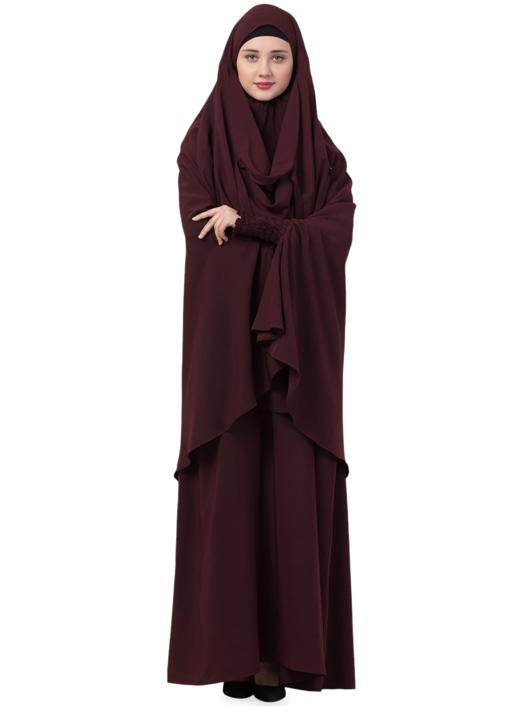 MUSHKIYA Round Neck Solid 2Pc Hijab With Abaya Burqas