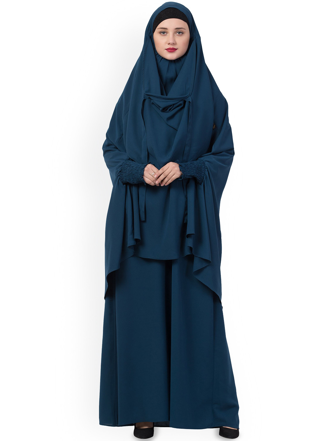 MUSHKIYA Round Neck Solid Abyaya and Khimar Hijab Combo Burqa With Scarf