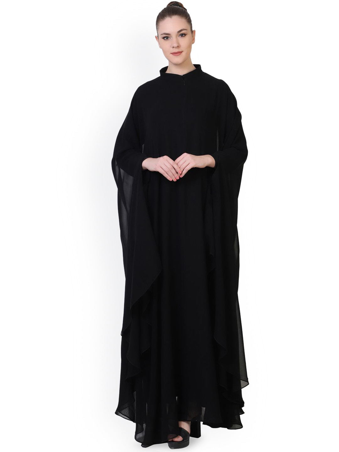 MUSHKIYA Round Neck A-Line Abaya With Kaftan like Shrug & Hijab Burqas