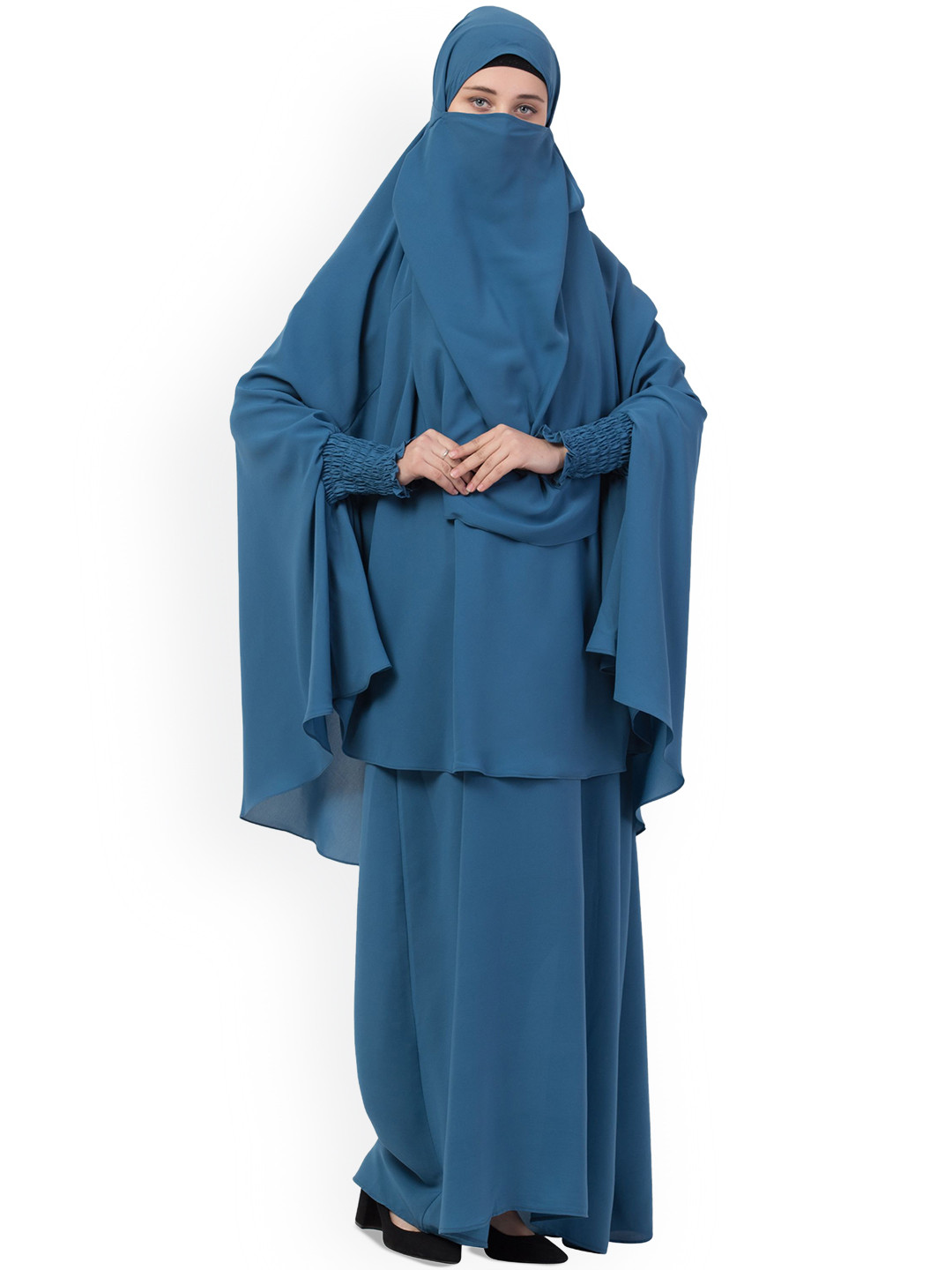 MUSHKIYA Round Neck Solid 2-Pcs Khimar Hijab With Burqas