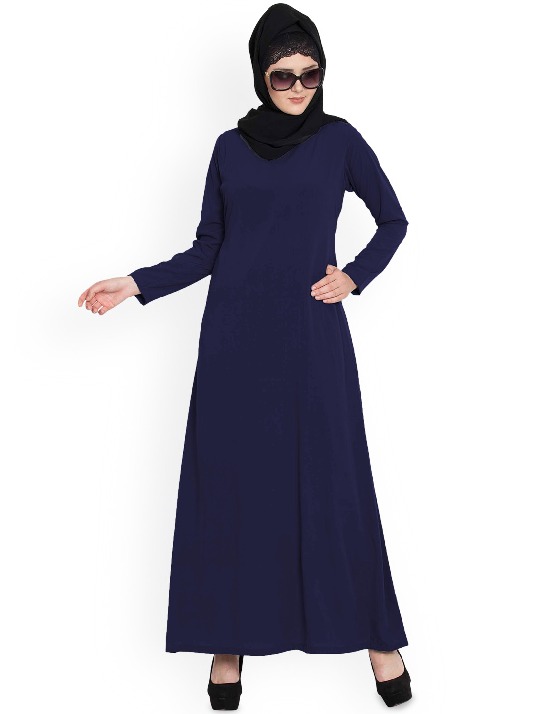 MUSHKIYA Round Neck Solid Abaya With Side Pockets Burqa With Hijab