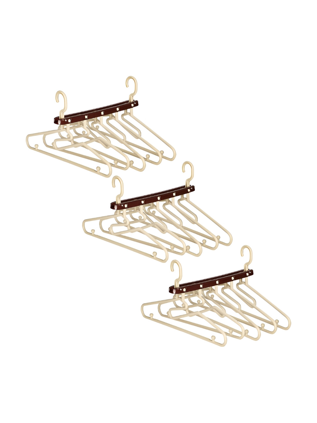 Kuber Industries Cream 3 Pieces 5 in 1 Folding Clothes Hanger Hangers