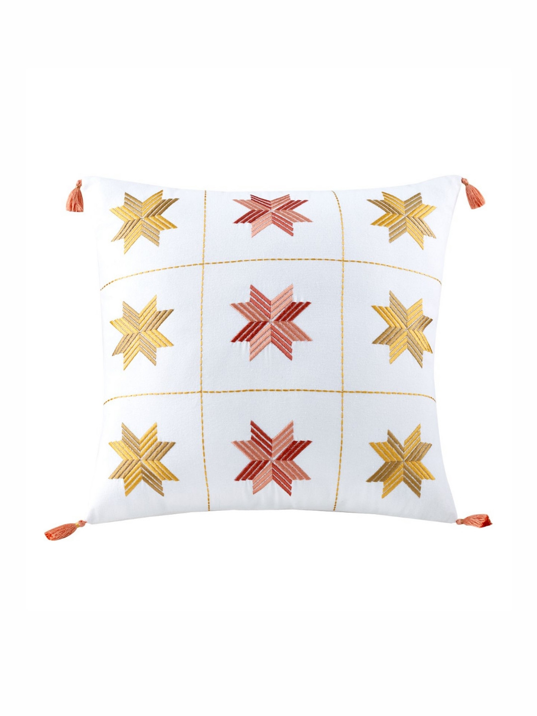 Mirooh White & Red Embroidered Cotton Comfortable Seat Square Cushion