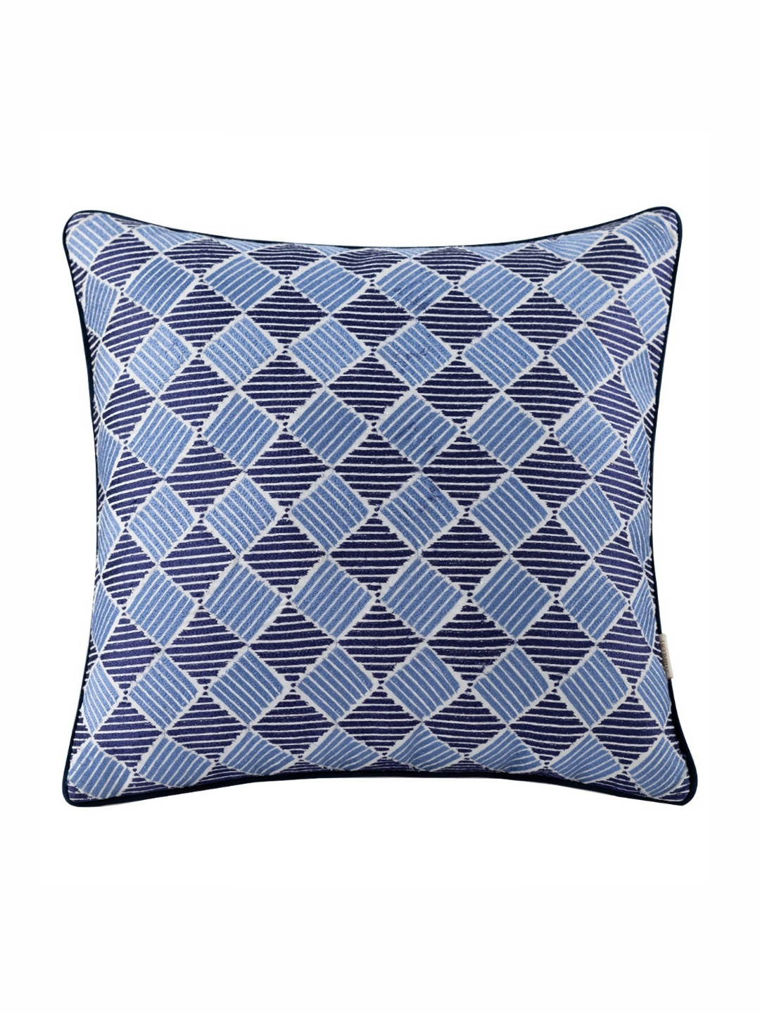 Mirooh Blue & Black Embroidered Cotton Comfortable Seat Square Cushion