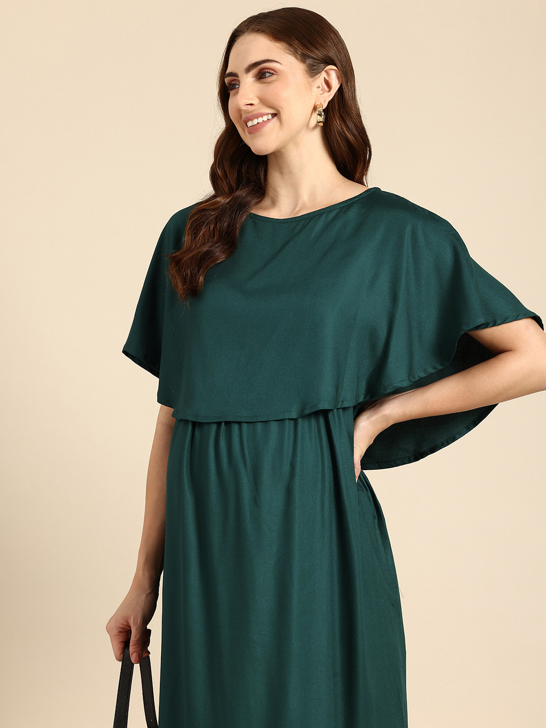 Mystere Paris Flared Sleeves Layered Maternity A-Line Maxi Dress