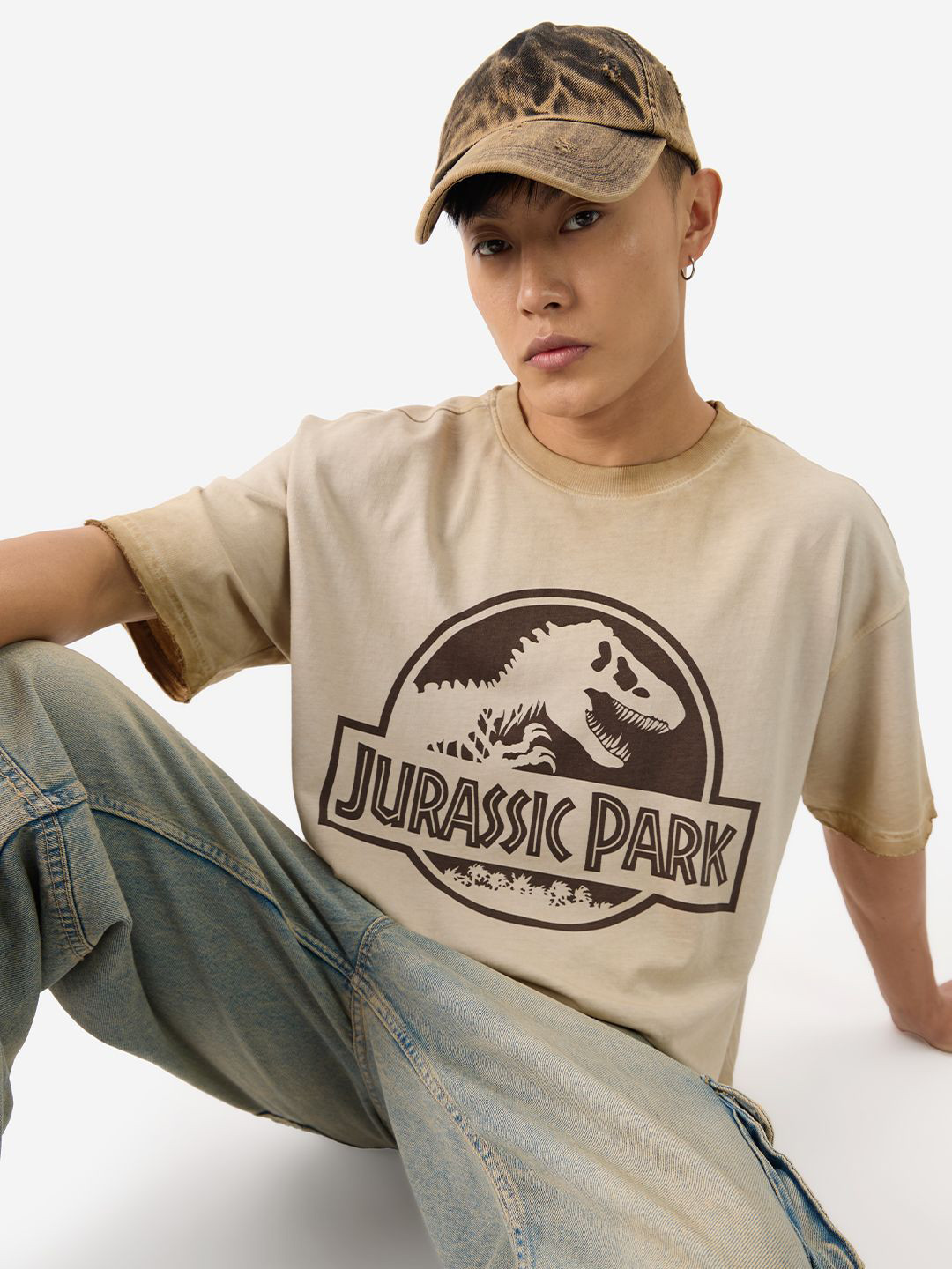 The Souled Store Men Jurassic Park Printed Oversized Pure Cotton T-shirt