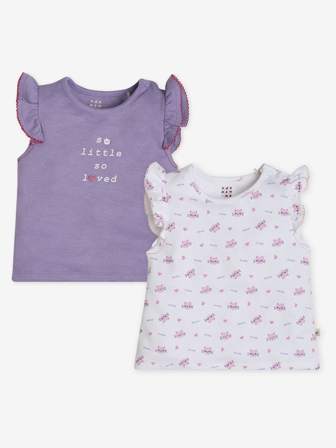 Ed-a-Mamma Baby Girls Pack Of 2 Conversational Printed Round Neck T-shirts