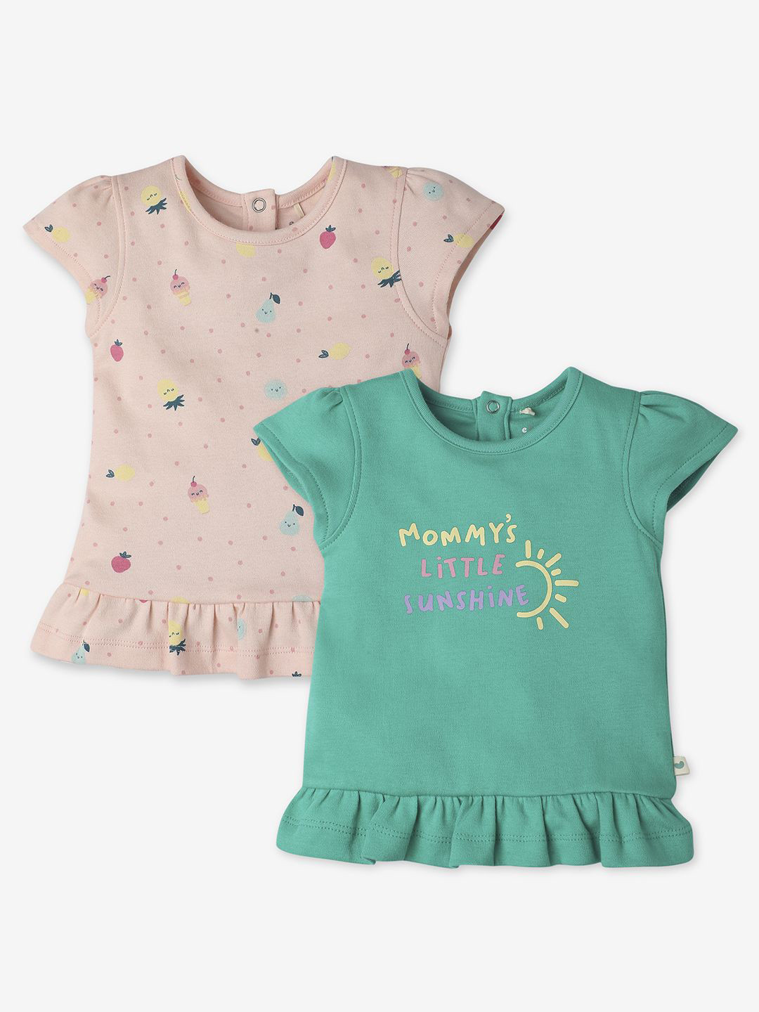 Ed-a-Mamma Baby Girls Pack Of 2 Graphic Printed Bio Finish T-shirt