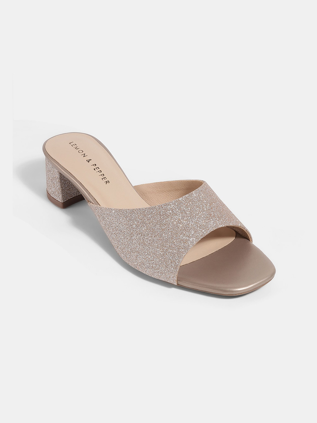 LEMON & PEPPER Embellished Open Toe Block Heels