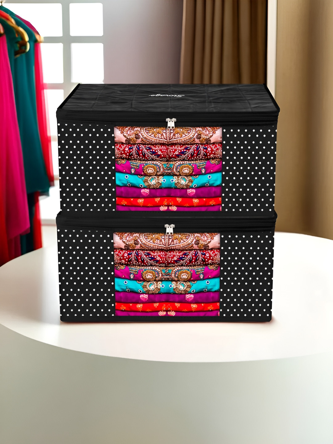 Kuber Industries Black 2 Pieces Regular Clothes Storage Bag Organisers