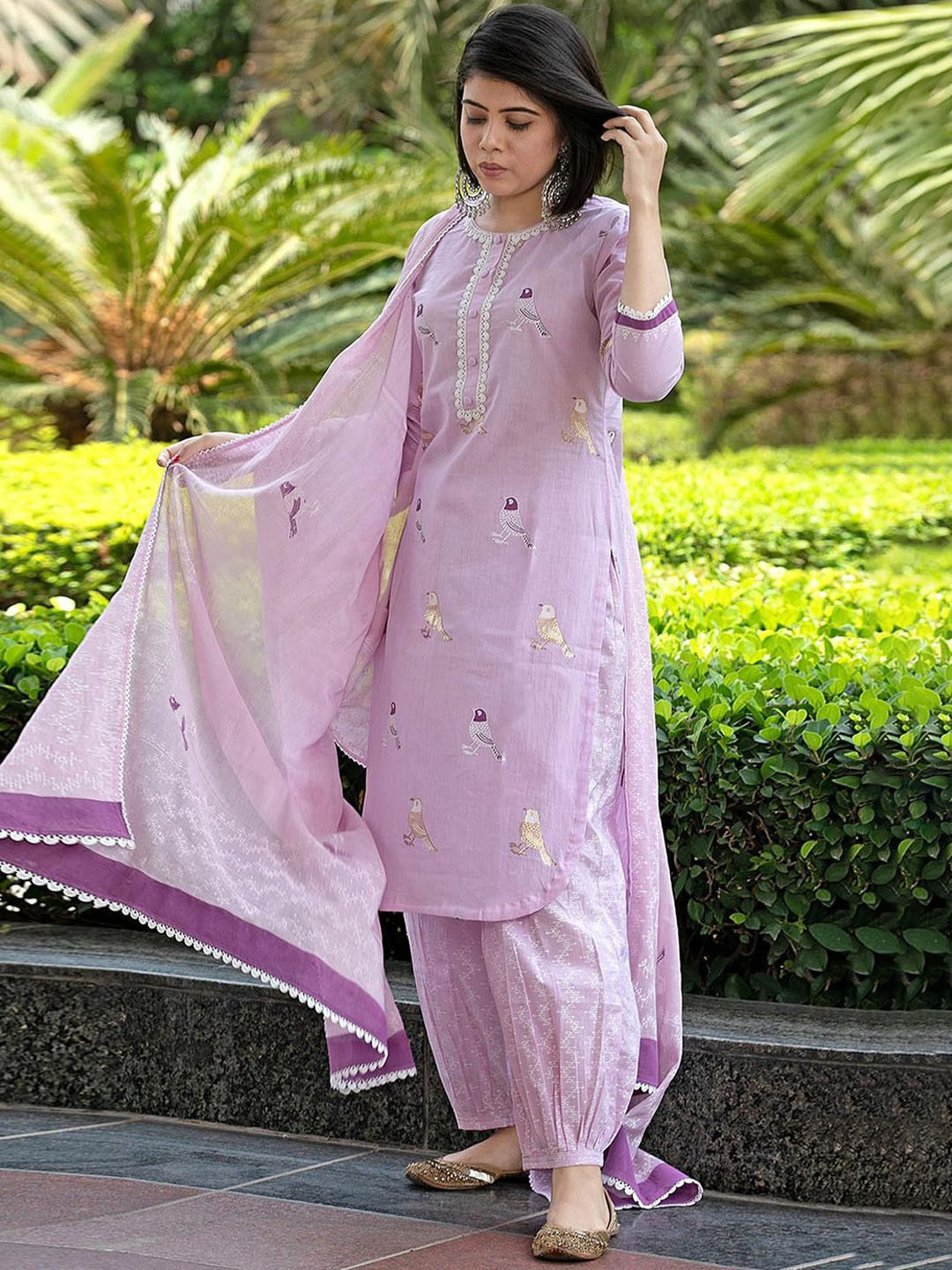 Anni Designer Printed Round Neck Regular Straight Kurta With Trousers & Dupatta