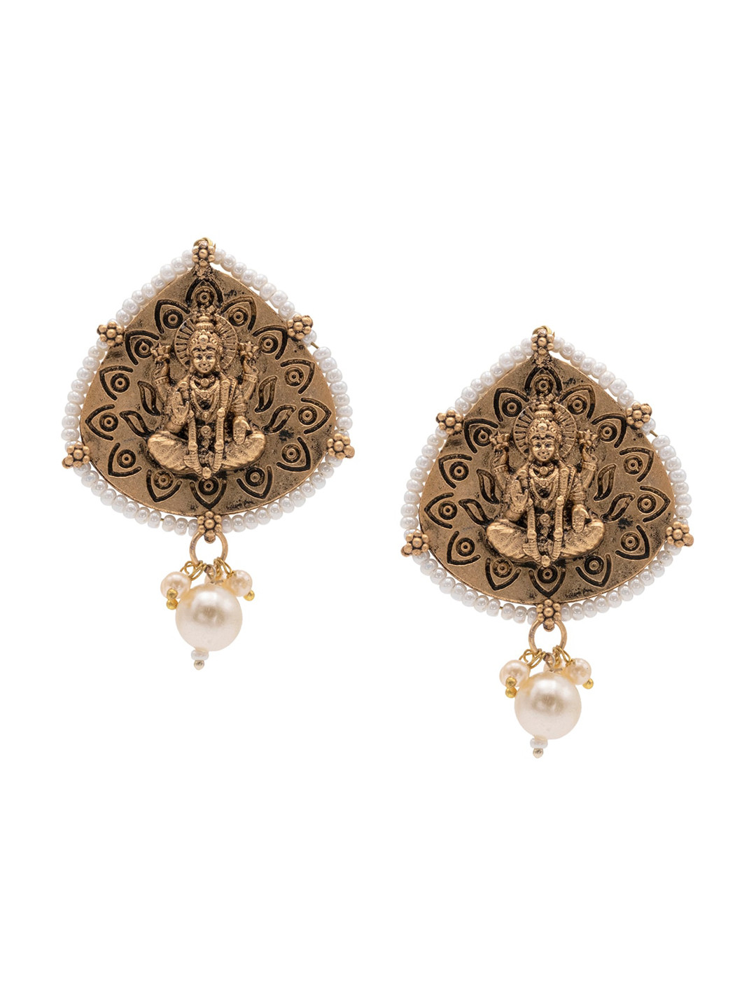 Shining Jewel - By Shivansh Gold-Plated Pearls Leaf Shaped Drop Earrings