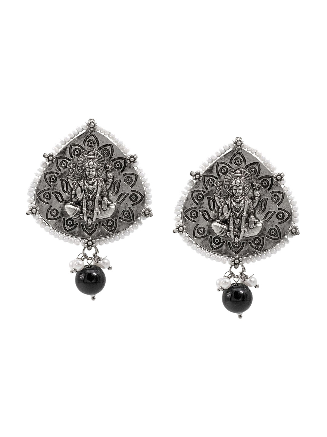 Shining Jewel - By Shivansh Silver-Plated Pearls Leaf Shaped Drop Earrings